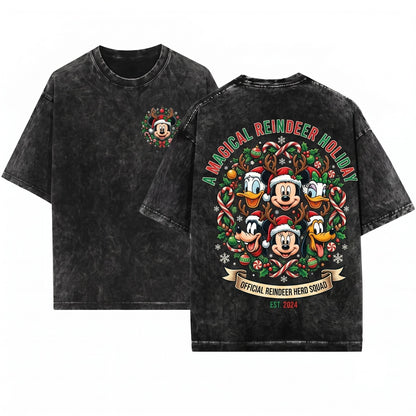 Magical Mouse Friends Characters Christmas Family Matching Vacation Unisex Wash T-Shirt
