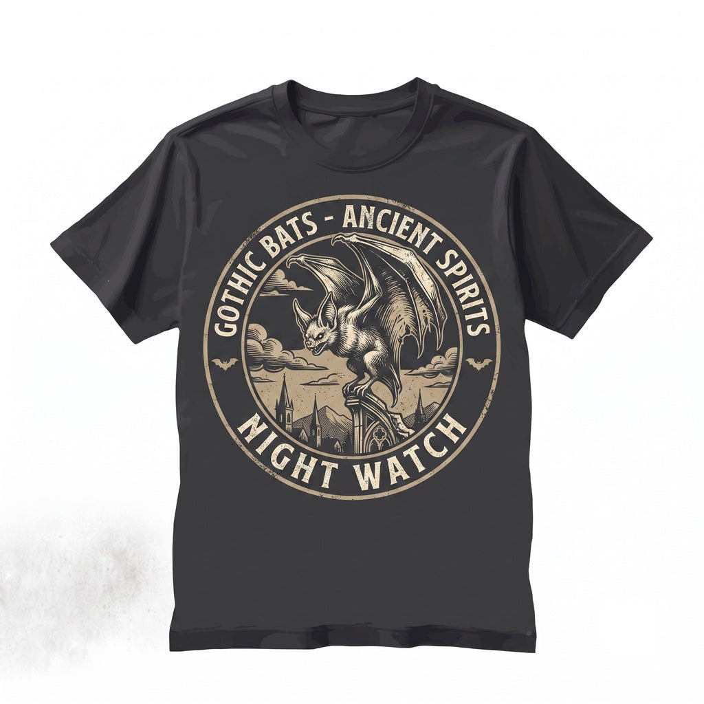 Gothic Bat Distressed Cityscape Graphic Dark Academia Apparel Unisex TShirt