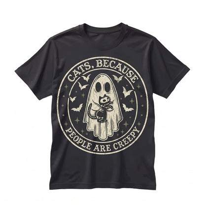 Spooky Ghost Skeleton Cats People Are Creepy Funny Graphic Halloween Unisex TShirt