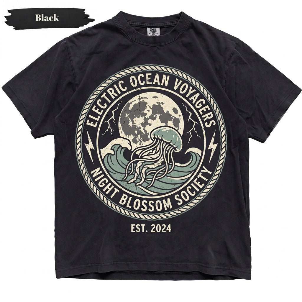 Jellyfish Moon Gothic Ocean Lightning Dark Sea Creature Halloween Marine Animal Graphic Gift Men Women Unisex TShirt