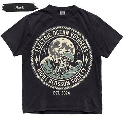 Jellyfish Moon Gothic Ocean Lightning Dark Sea Creature Halloween Marine Animal Graphic Gift Men Women Unisex TShirt