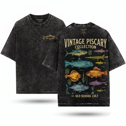Vintage Bass Fish Tattoo Style Retro Angler Ocean Gift Unisex Wash T-Shirt