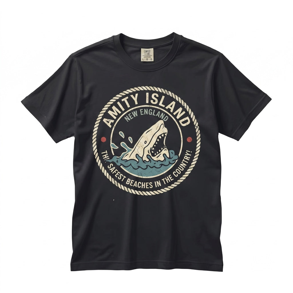 Retro Amity Island 1975 Beach Shark Movie Graphic Casual Top Unisex TShirt
