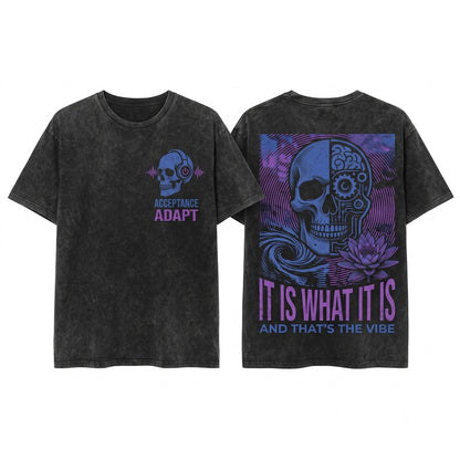 Funny Japanese Skeleton Graphic Vintage Unisex Wash T-Shirt