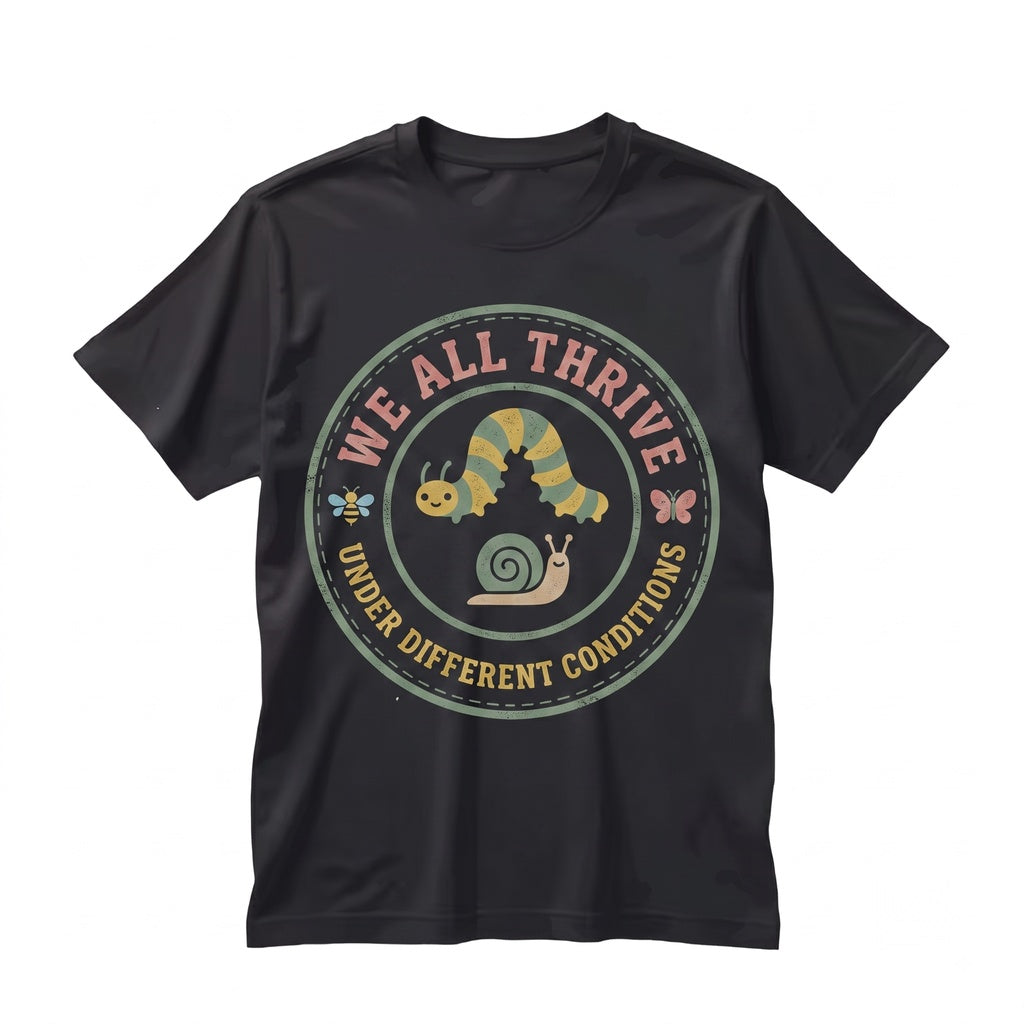 Autism Acceptance SPED Teacher Quote We All Thrive Under Different Conditions Neurodiversity Inclusion Gift Unisex TShirt