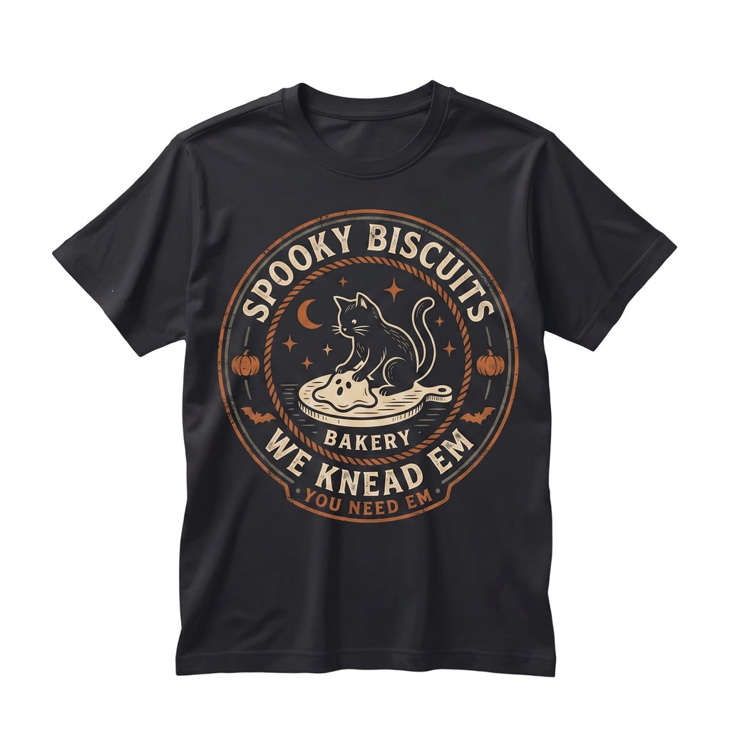 Vintage Kitty Biscuits Baking Spooky Season Black Cat Lover Halloween Pumpkin Fall Unisex TShirt