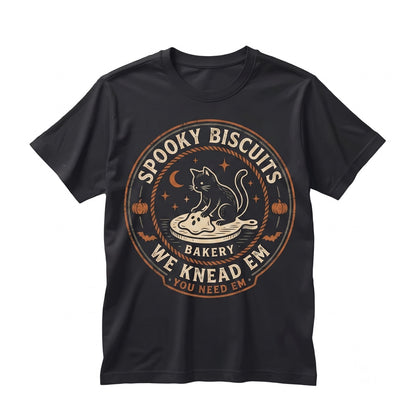 Vintage Kitty Biscuits Baking Spooky Season Black Cat Lover Halloween Pumpkin Fall Unisex TShirt