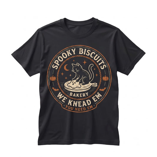 Vintage Kitty Biscuits Baking Spooky Season Black Cat Lover Halloween Pumpkin Fall Unisex TShirt