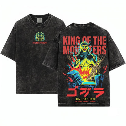8-Bit Japanese Retro Gojira Sci-Fi Movie Graphic Kaiju Monster Unisex Wash T-Shirt