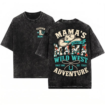 Mama Cow Print Western Varsity Cute Ranch Retro Graphic Unisex Wash T-Shirt