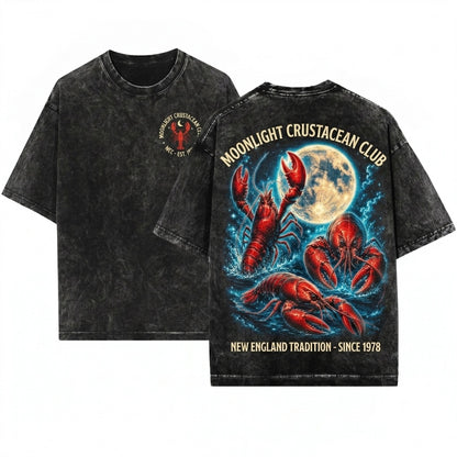 Vintage 90s Retro Three Lobster Full Moon Aesthetic Galaxy Marine Nature Graphic Silly Art Gift Unisex Wash T-Shirt