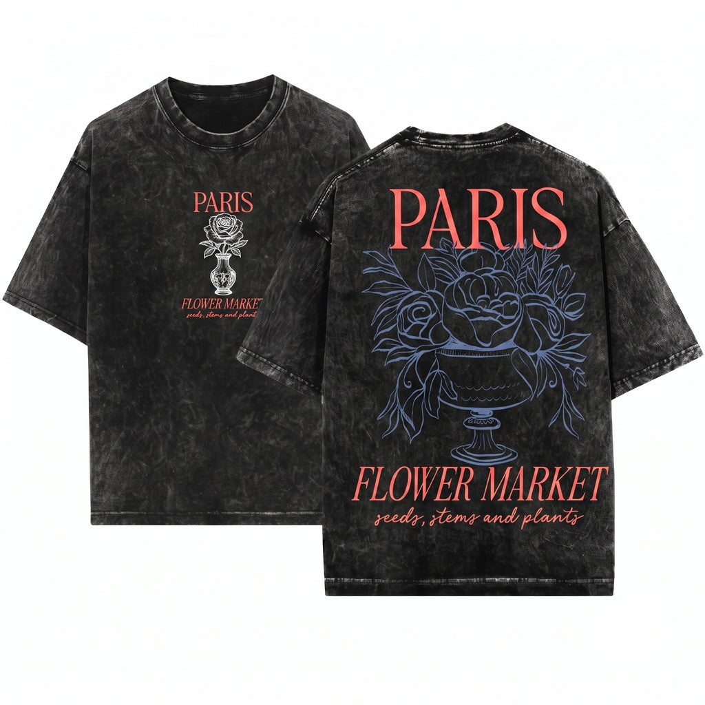 Vintage Floral Paris Soft Cotton Unisex Wash T-Shirt