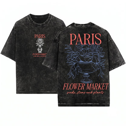 Vintage Floral Paris Soft Cotton Unisex Wash T-Shirt