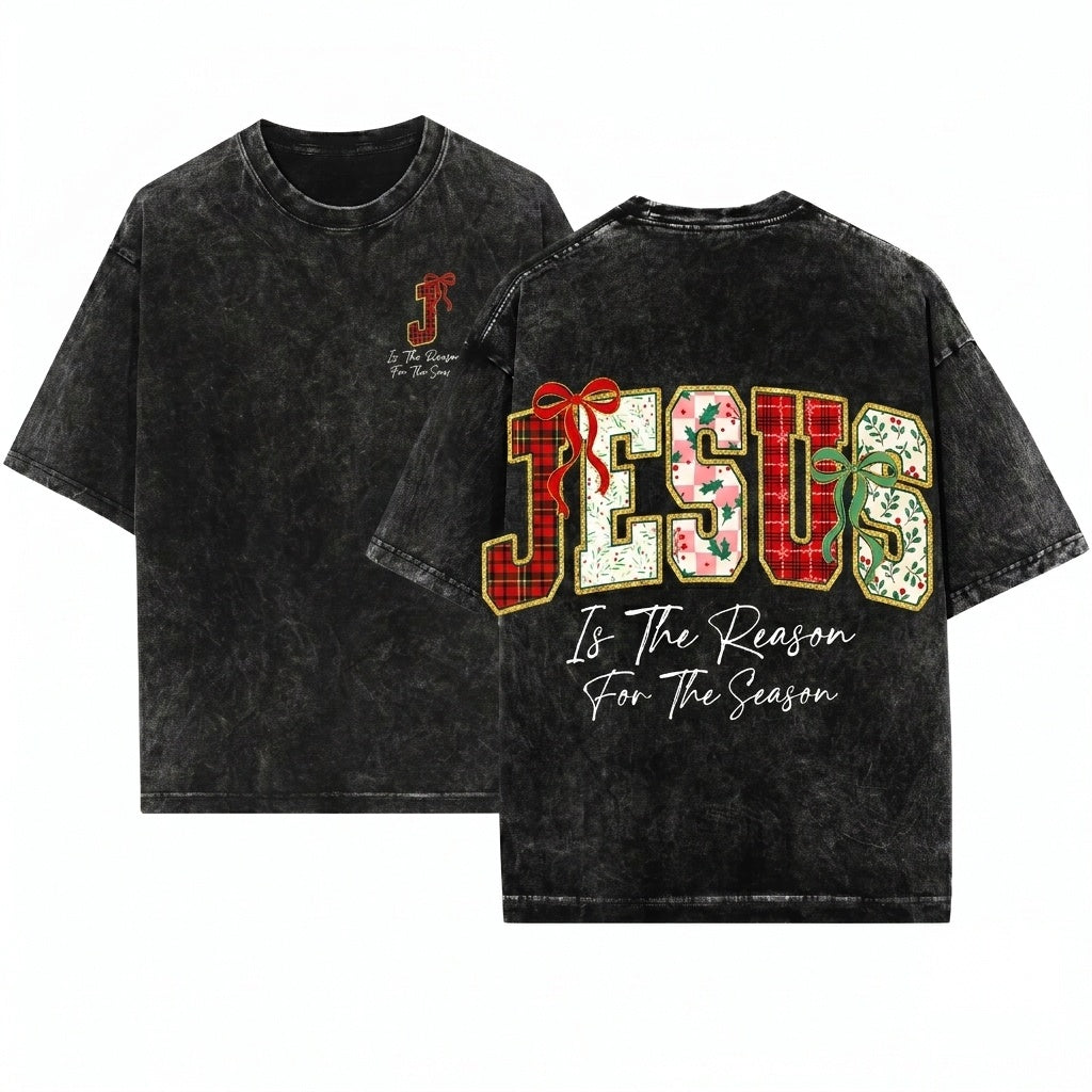 Retro Plaid Jesus Is The Reason For Holiday Christian Bible Verse Trendy Varsity Unisex Wash T-Shirt
