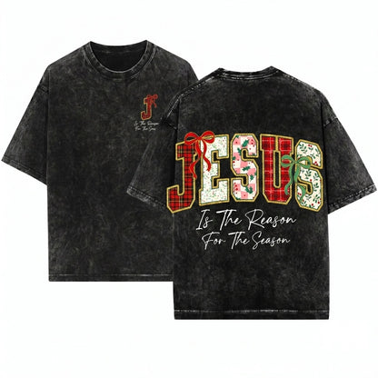 Retro Plaid Jesus Is The Reason For Holiday Christian Bible Verse Trendy Varsity Unisex Wash T-Shirt