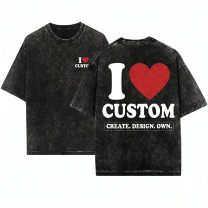Personalized I Heart Love Valentines Day Gift For Him Her Unisex Wash T-Shirt