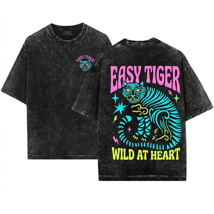 Trendy Boho Easy Retro Tiger Graphic Cool Women Unisex Wash T-Shirt