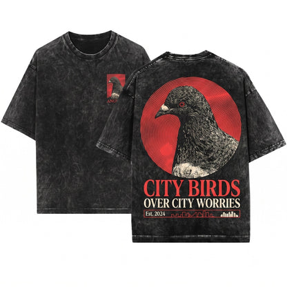 Anguish Pigeon Graphic Pullover Crewneck Sweater Heavyweight Apparel Unisex Wash T-Shirt