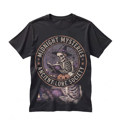Witch Skeleton Spellbook Halloween Cobweb Pumpkin Gothic Autumn Aesthetic Spooky Gift Unisex TShirt