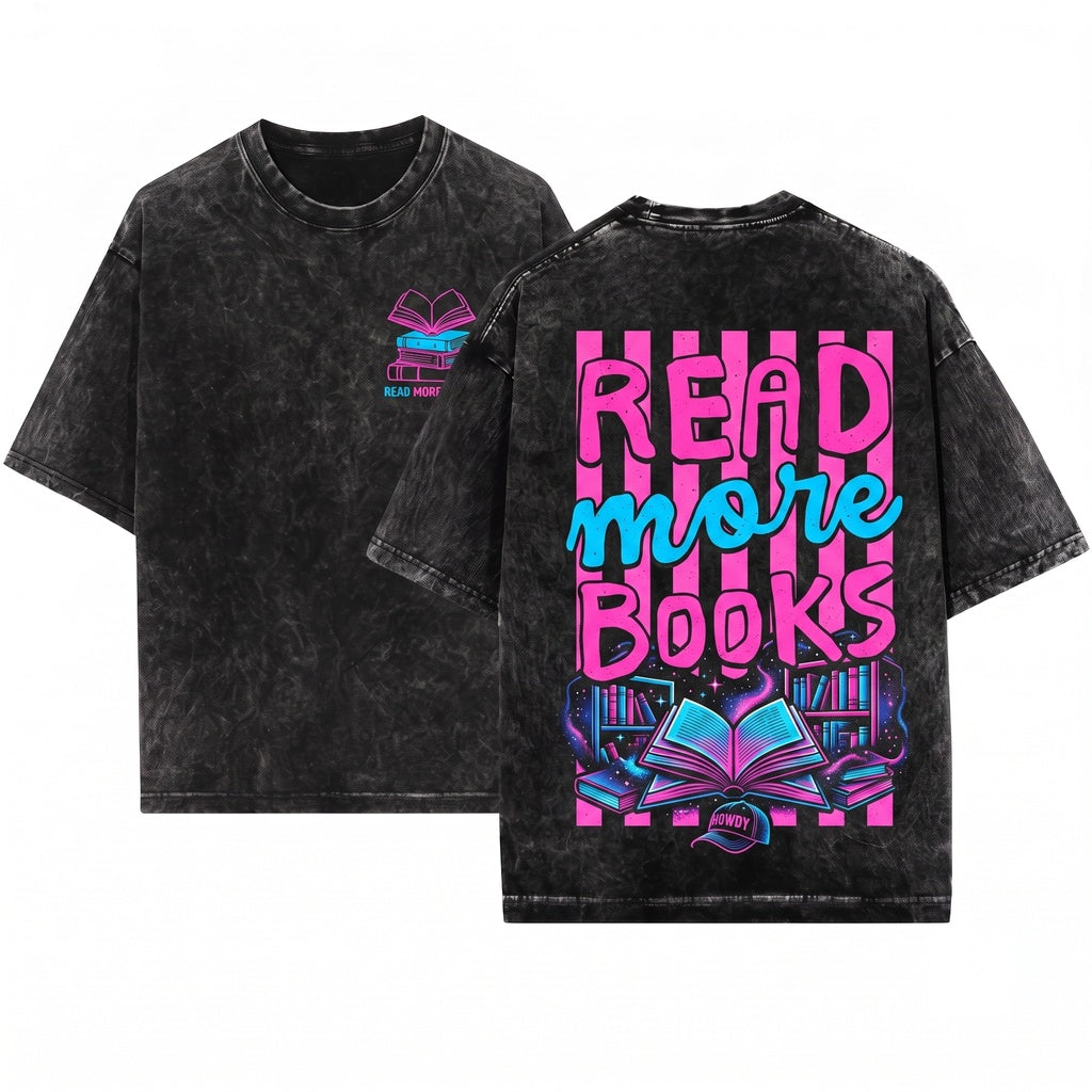 Read More Books Graphic Cropped Boxy Womens Reader Gift Unisex Wash T-Shirt