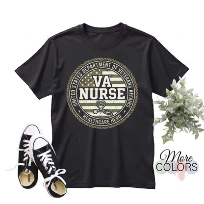 VA Nurse Camouflage American Flag Patriotic Proud USA Military Medical Staff 4th of July Holiday Gift Unisex TShirt