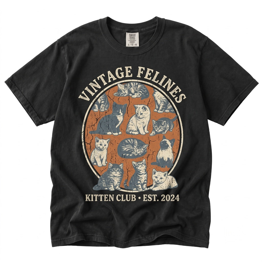 Vintage Cat Lover Gift, Cute Retro Kitten Graphic Apparel for Mom, Unisex TShirt