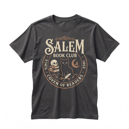 Vintage Salem Book Club Halloween Graphic Spooky Black Cat Witch Apparel Unisex TShirt