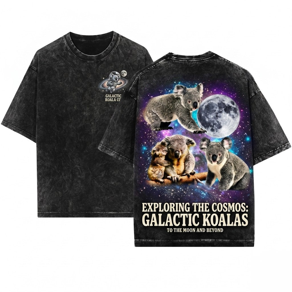 Three Koala Retro Moon Graphic Vintage Oversized Lovers Unisex Wash T-Shirt