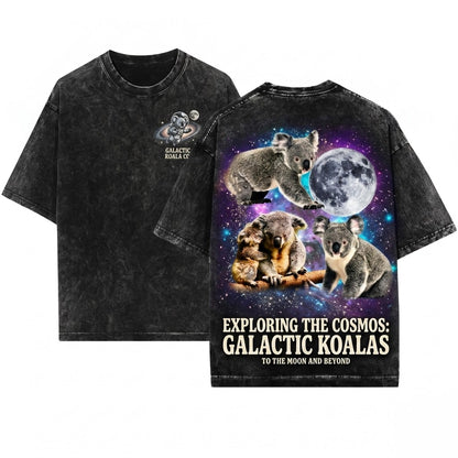 Three Koala Retro Moon Graphic Vintage Oversized Lovers Unisex Wash T-Shirt