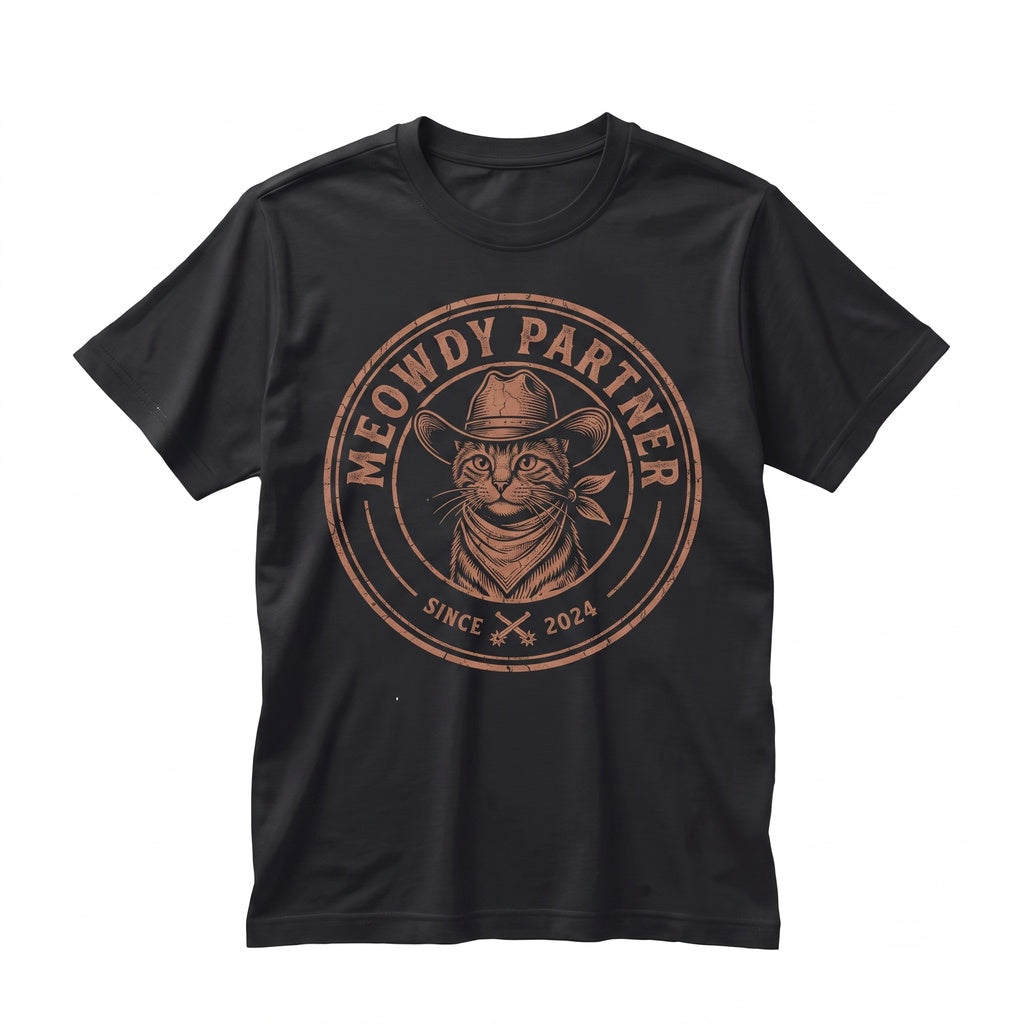 Meowdy Partner Funny Cowboy Kitten Meme Graphic Apparel Unisex TShirt