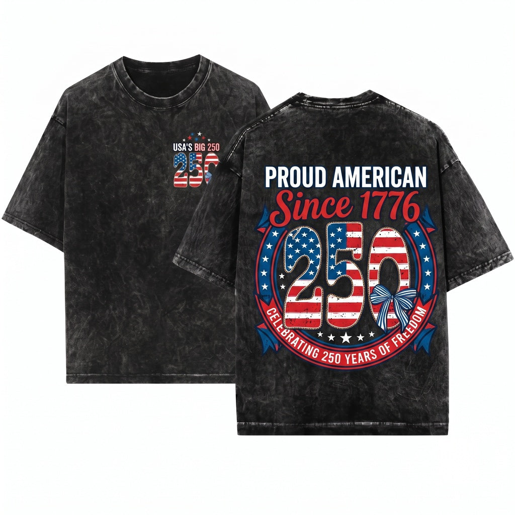 Red White 250 Patriotic USA Flag America Vintage Heritage Fourth July Celebration Unisex Wash T-Shirt