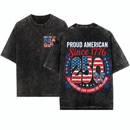 Red White 250 Patriotic USA Flag America Vintage Heritage Fourth July Celebration Unisex Wash T-Shirt