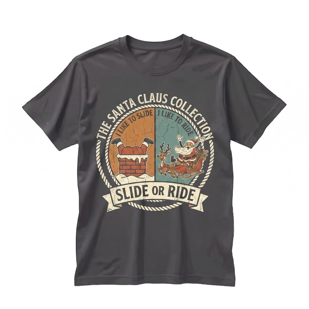 Funny Christmas Matching Couple Ride On Top Holiday Unhinged Raunchy I Like To Slide Inside Graphic Apparel Unisex TShirt