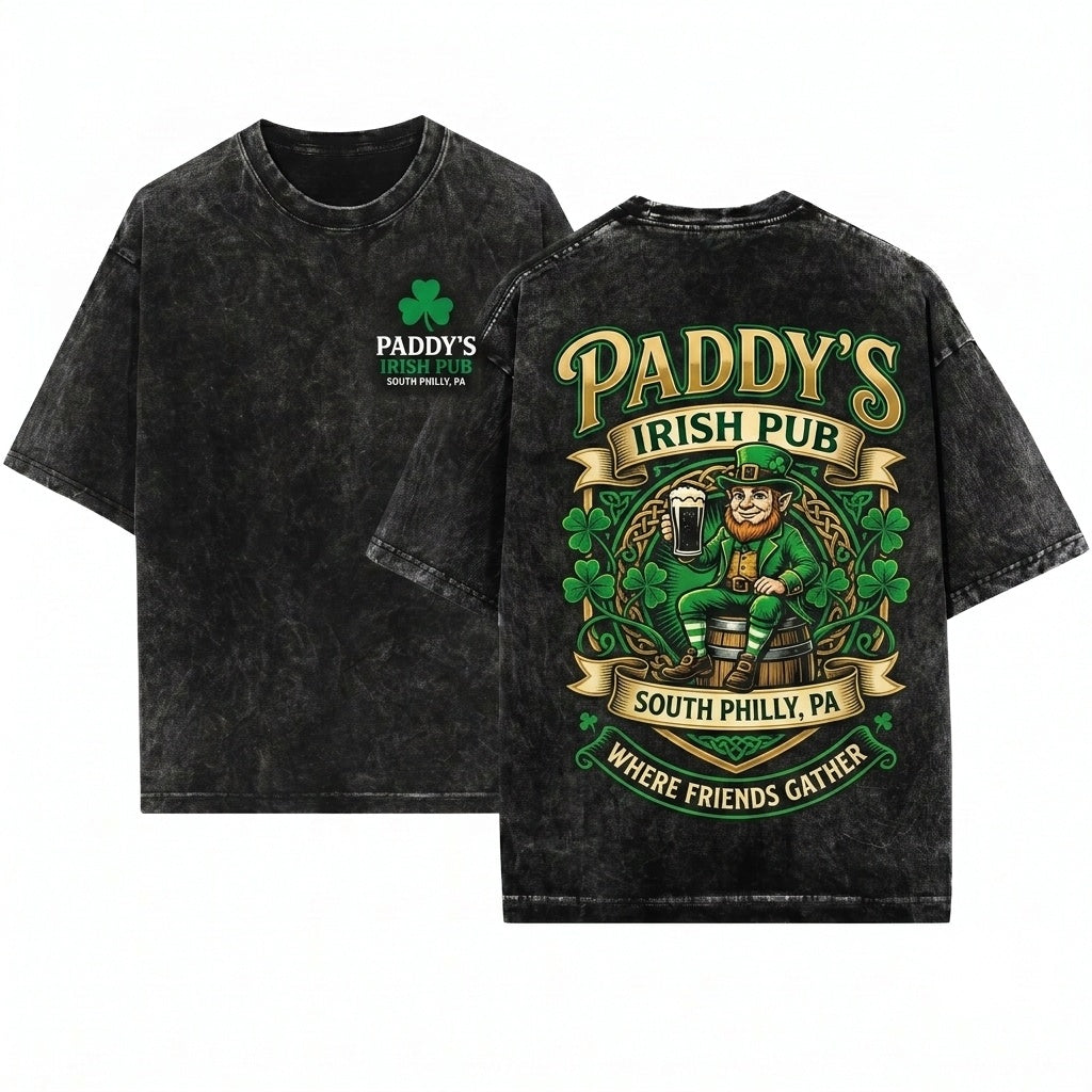 Paddys Pub Logo Irish Bar Philadelphia TV Show Graphic Unisex Wash T-Shirt