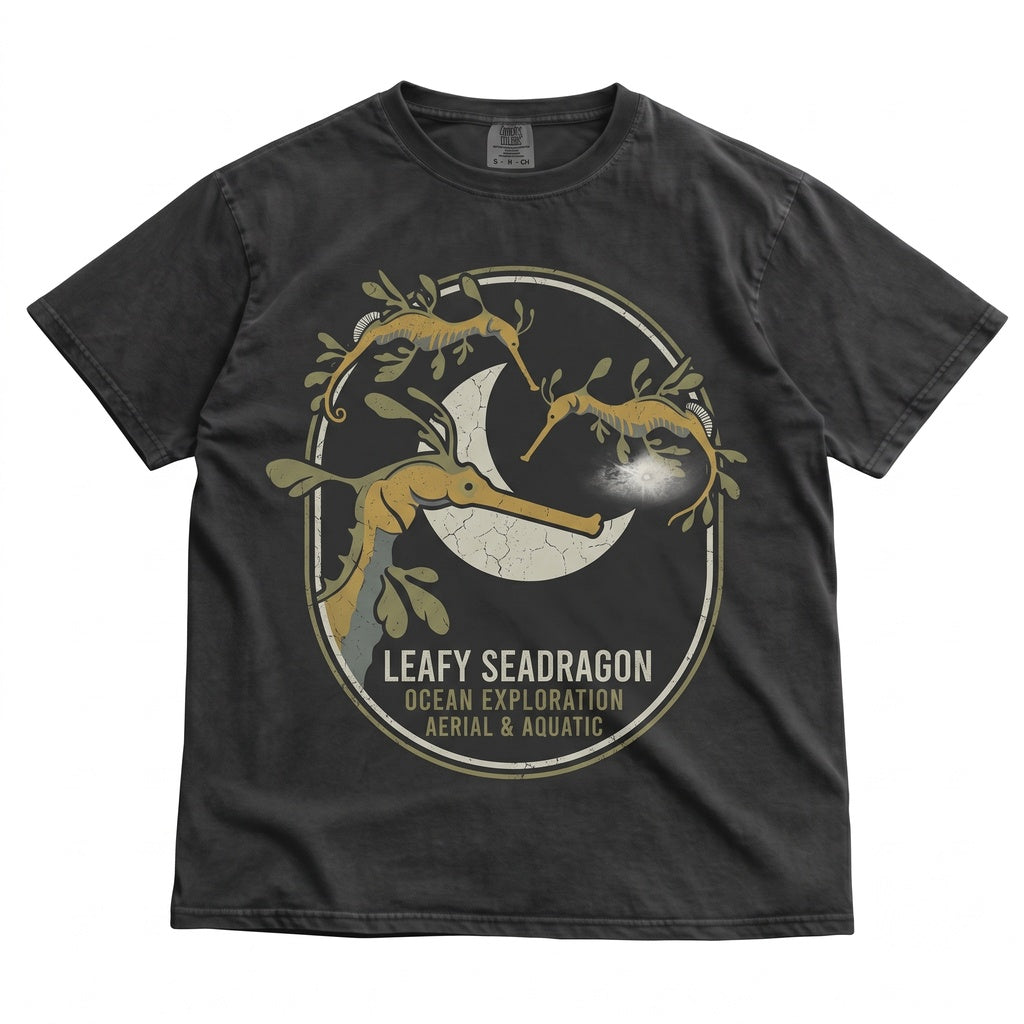 Three Weedy Sea Dragon Moon Ocean Animal Marine Biology Gift Seahorse Aquatic Nature Graphic Apparel Unisex TShirt