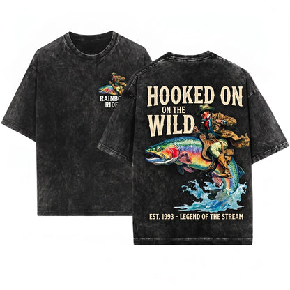 Cowboy Riding Rainbow Trout Fishing Club Rodeo Graphic Unisex Wash T-Shirt
