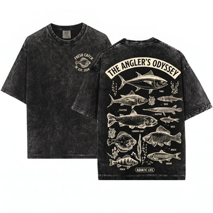 Vintage 90s Fish Tattoo Style Retro Bass Lover Ocean Apparel Unisex Wash T-Shirt