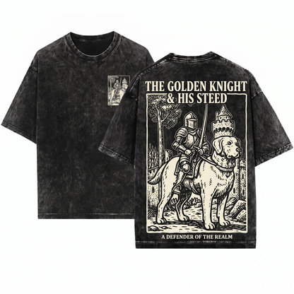 Medieval Labrador Knight Riding Snail Retro Grimdark Y2K Dog Mom Dad Meme Gift Unisex Heavyweight Garment-Dyed T-Shirt
