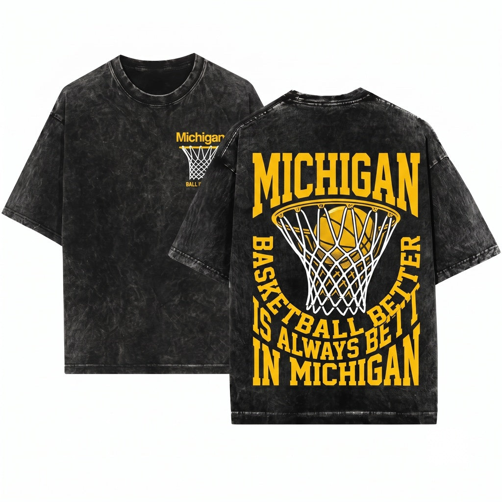 Michigan Basketball Minimalist Streetwear Graphic Unisex Wash T-Shirt