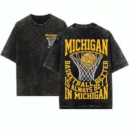 Michigan Basketball Minimalist Streetwear Graphic Unisex Wash T-Shirt