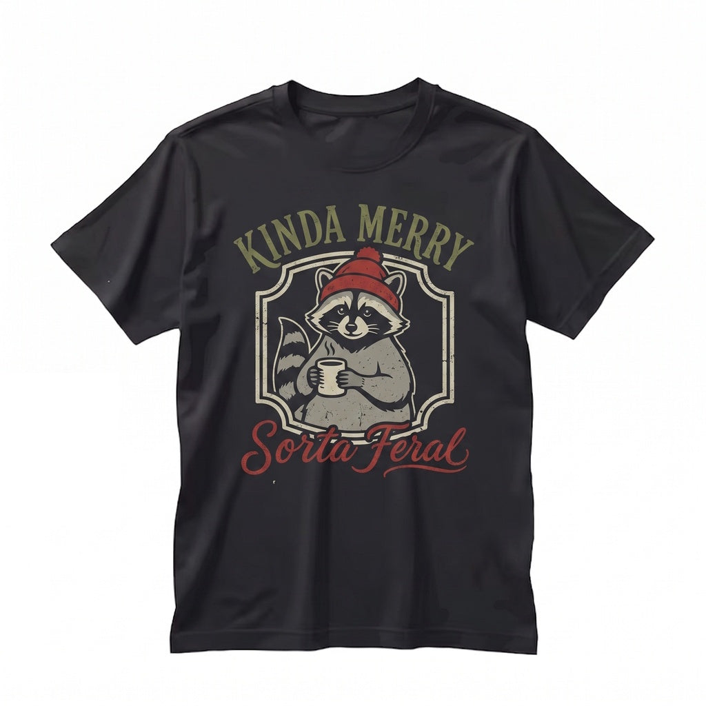 Kinda Merry Sorta Feral Christmas Long Sleeve Raccoon Xmas Holiday Gift Unisex TShirt