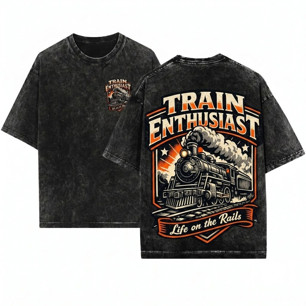 Vintage Steam Engine Locomotive Railroad Enthusiast Graphic Gift Unisex Wash T-Shirt