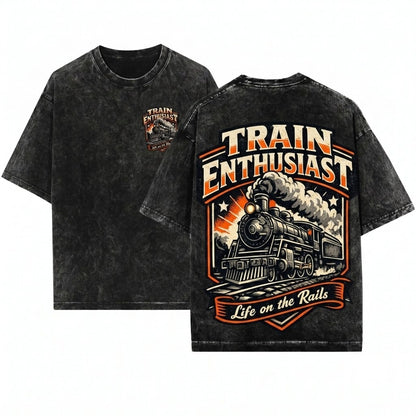 Vintage Steam Engine Locomotive Railroad Enthusiast Graphic Gift Unisex Wash T-Shirt