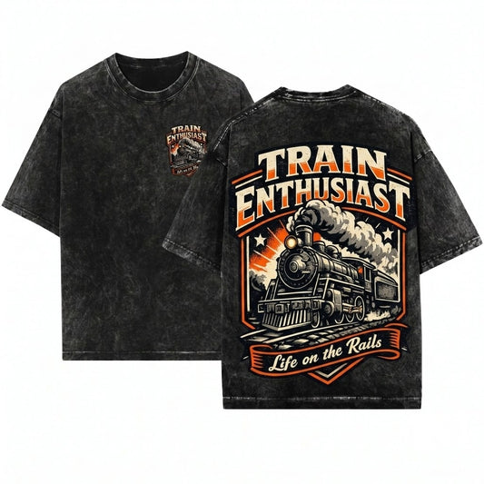 Vintage Steam Engine Locomotive Railroad Enthusiast Graphic Gift Unisex Wash T-Shirt