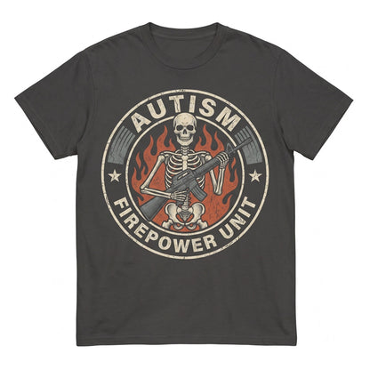 Autism Awareness Skeleton Flame Skull Gun Graphic Retro Grunge Vintage Streetwear Unisex TShirt
