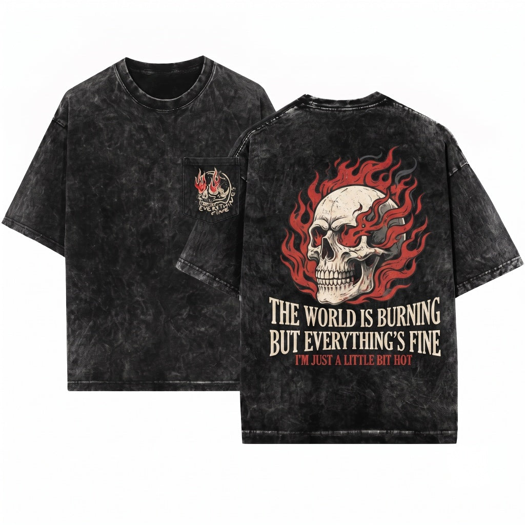 Everything is Fine Retro Grunge Boho Hippie Skeleton Festival Vintage Rebel Unisex Wash T-Shirt