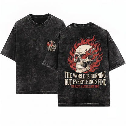 Everything is Fine Retro Grunge Boho Hippie Skeleton Festival Vintage Rebel Unisex Wash T-Shirt