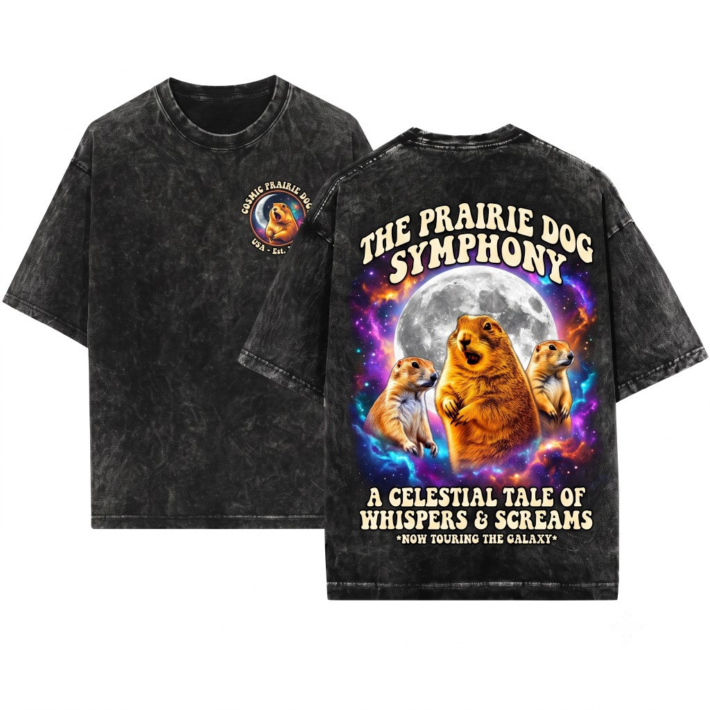 Funny Vintage Three Prairie Dog Moon Retro Graphic Oversized Unisex Wash T-Shirt