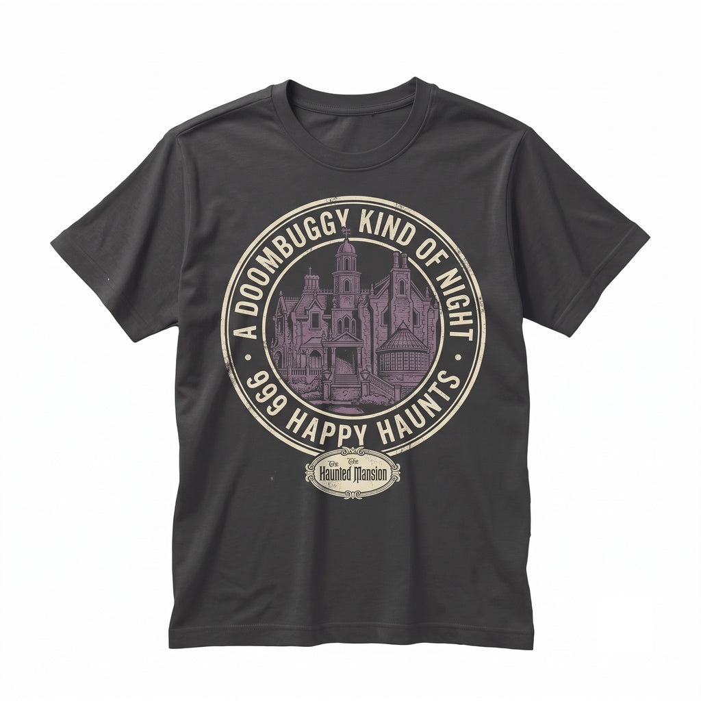 Vintage Spooky Haunted Estate Halloween Theme Park Attraction Graphic Apparel Unisex TShirt