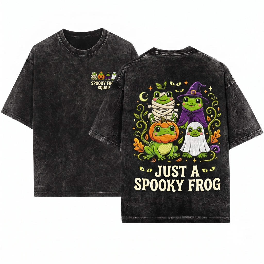 Just A Cute Kawaii Embroidered Spooky Halloween Frog Gift Unisex Wash T-Shirt